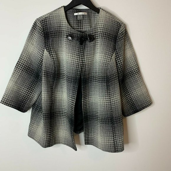 Peter Nygard Houndstooth Open Coat Wool Blend Tweed Plus Size 20 - Picture 2 of 8